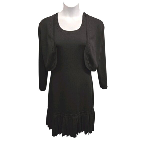 BCBG MaxAzria 2 Piece Shift Ponte Knit Dress Cardigan Set Womens Large Black - Picture 2 of 11